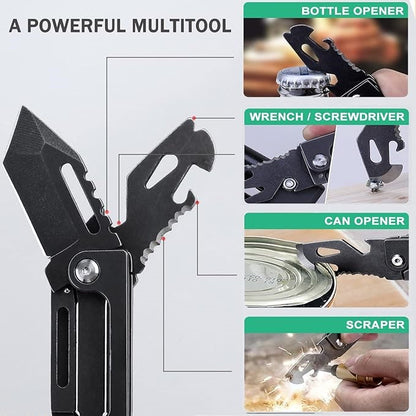 Damascus Folding Knife – Dual-Action Blade with 9-in-1 EDC Keychain Tool