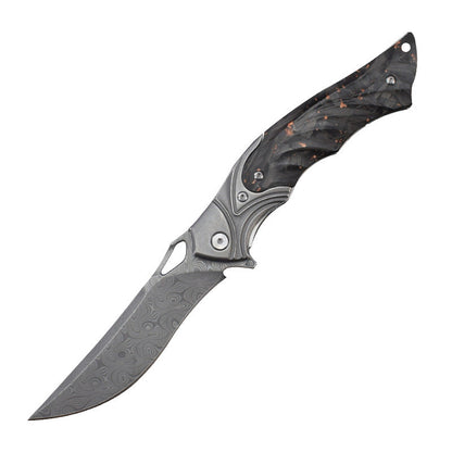 Damascus Folding Knife – Night Owl M390 Tactical with Carbon Fiber Handle
