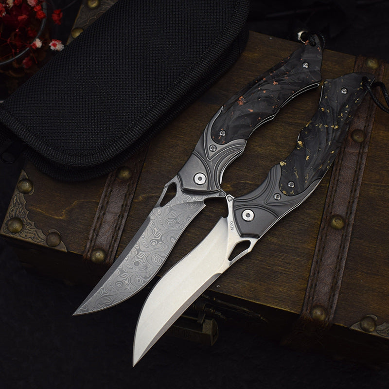 Damascus Folding Knife – Night Owl M390 Tactical with Carbon Fiber Handle