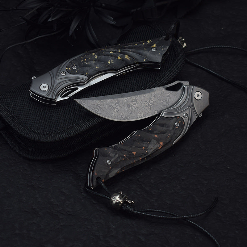 Damascus Folding Knife – Night Owl M390 Tactical with Carbon Fiber Handle