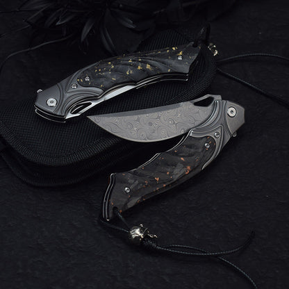 Damascus Folding Knife – Night Owl M390 Tactical with Carbon Fiber Handle
