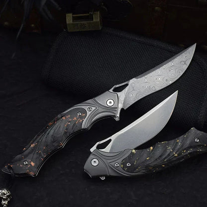 Damascus Folding Knife – Night Owl M390 Tactical with Carbon Fiber Handle
