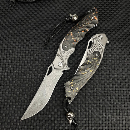 Damascus Folding Knife – Night Owl M390 Tactical with Carbon Fiber Handle