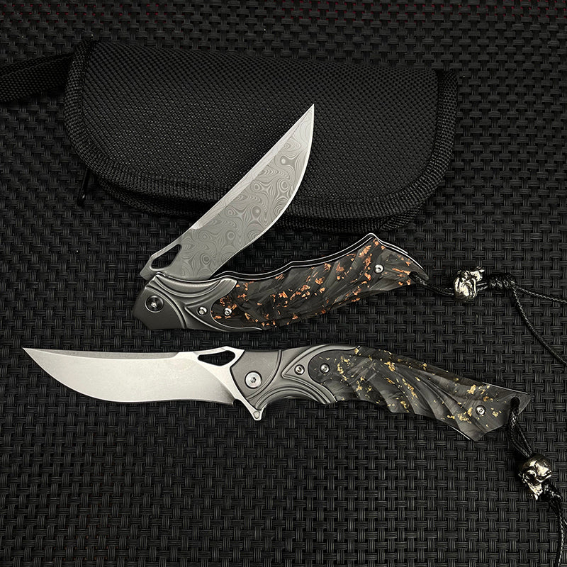 Damascus Folding Knife – Night Owl M390 Tactical with Carbon Fiber Handle