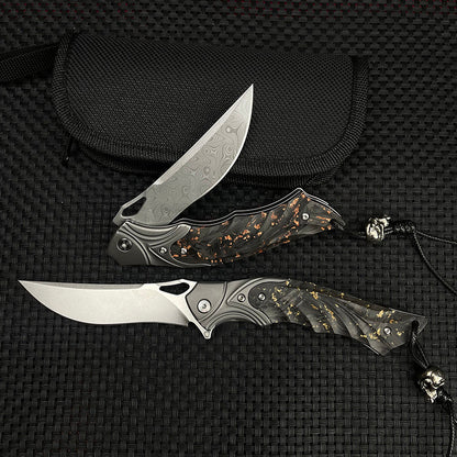 Damascus Folding Knife – Night Owl M390 Tactical with Carbon Fiber Handle