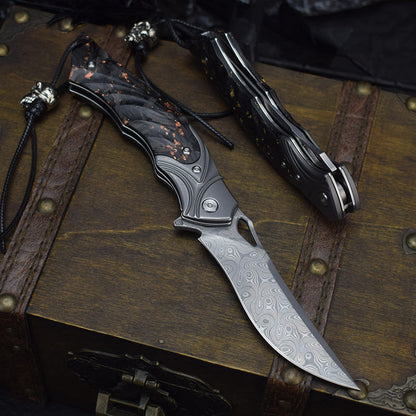 Damascus Folding Knife – Night Owl M390 Tactical with Carbon Fiber Handle