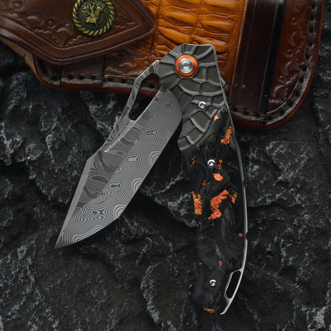 Damascus Folding Knife – Nightflare VG10 EDC with Titanium Carbon Fiber Handle