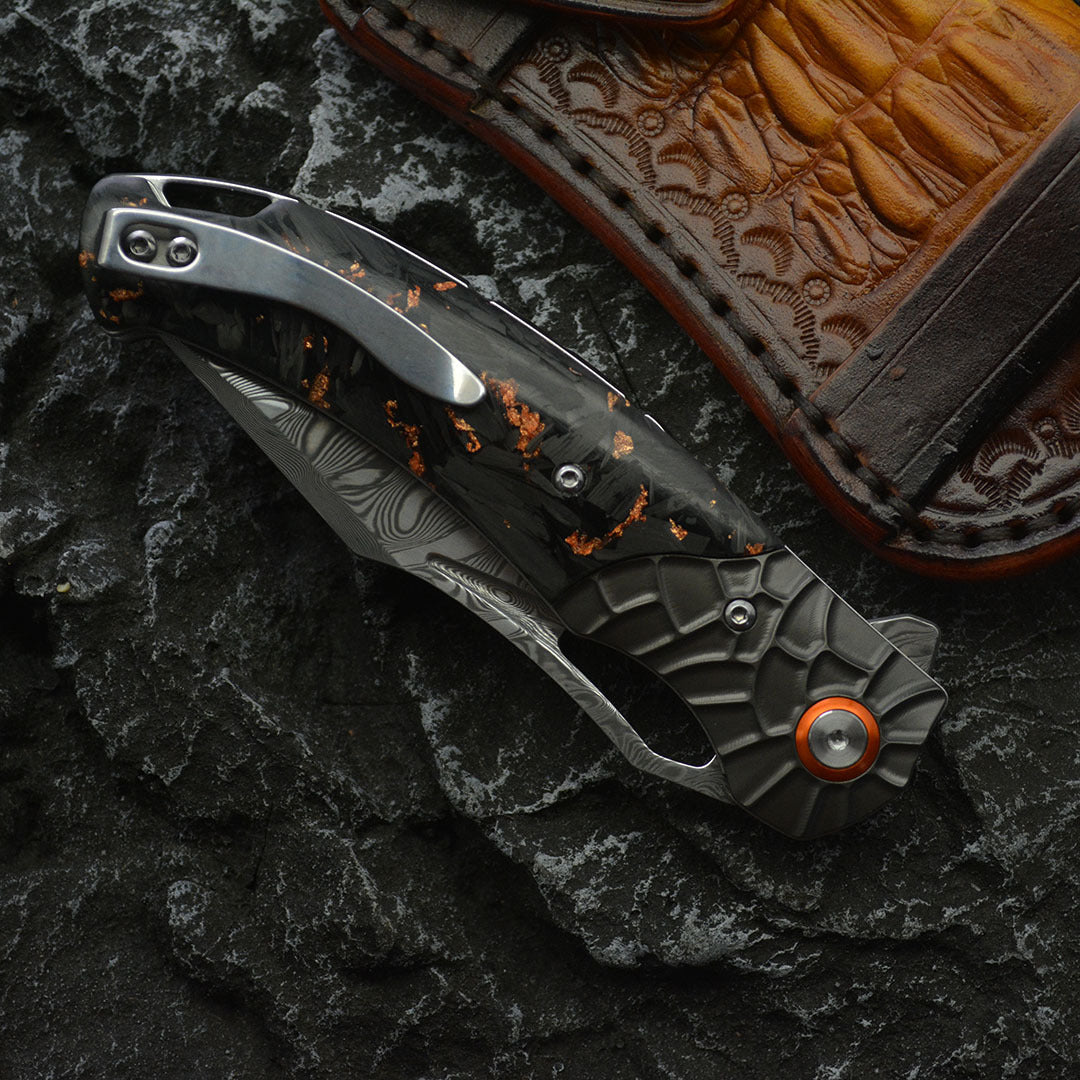 Damascus Folding Knife – Nightflare VG10 EDC with Titanium Carbon Fiber Handle