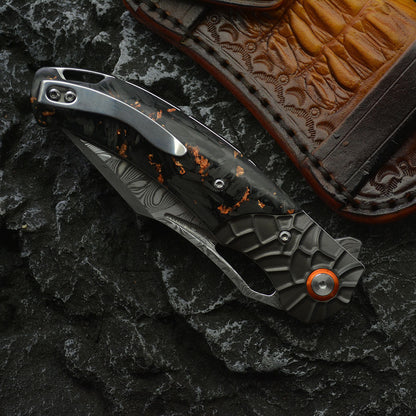 Damascus Folding Knife – Nightflare VG10 EDC with Titanium Carbon Fiber Handle