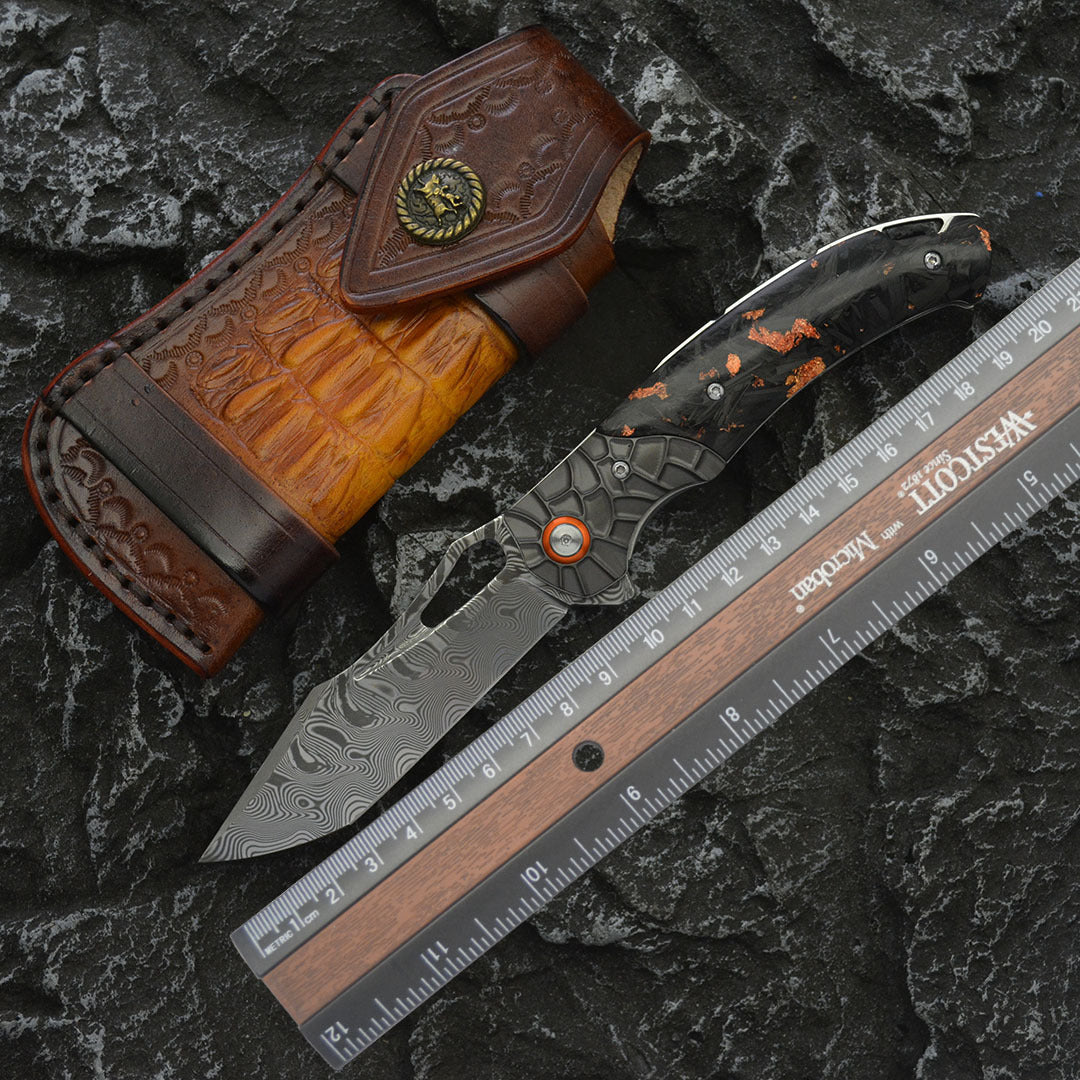 Damascus Folding Knife – Nightflare VG10 EDC with Titanium Carbon Fiber Handle