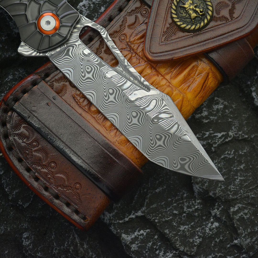 Damascus Folding Knife – Nightflare VG10 EDC with Titanium Carbon Fiber Handle