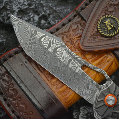 Damascus Folding Knife – Nightflare VG10 EDC with Titanium Carbon Fiber Handle