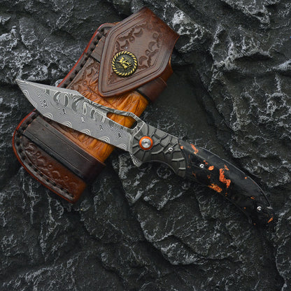 Damascus Folding Knife – Nightflare VG10 EDC with Titanium Carbon Fiber Handle