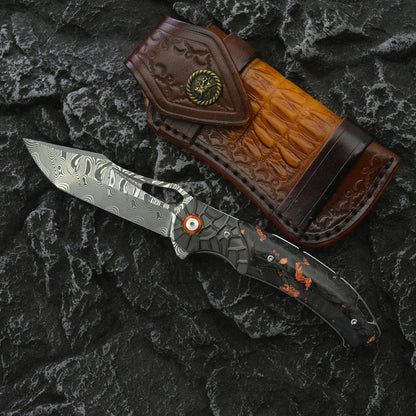 Damascus Folding Knife – Nightflare VG10 EDC with Titanium Carbon Fiber Handle