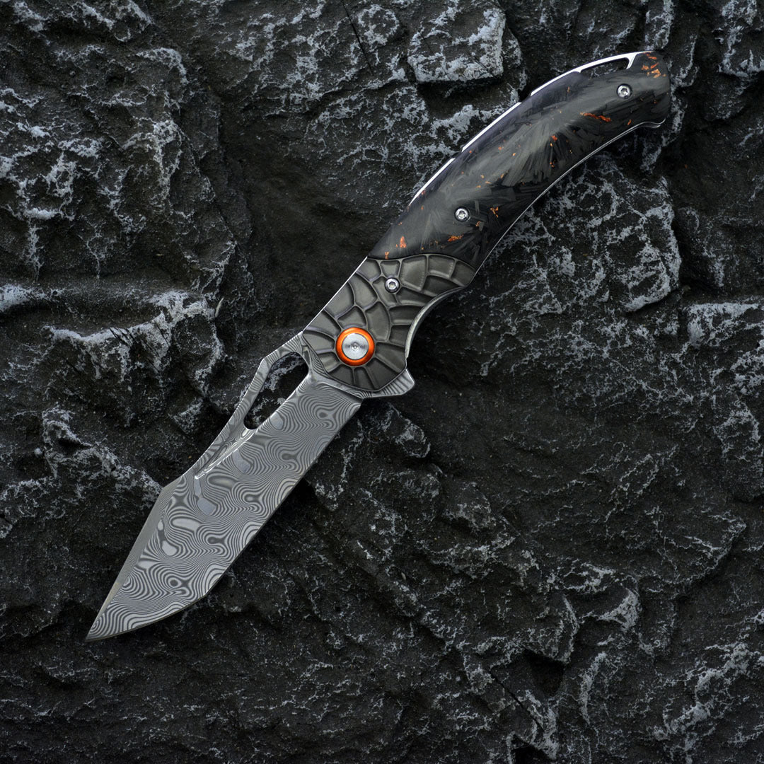 Damascus Folding Knife – Nightflare VG10 EDC with Titanium Carbon Fiber Handle