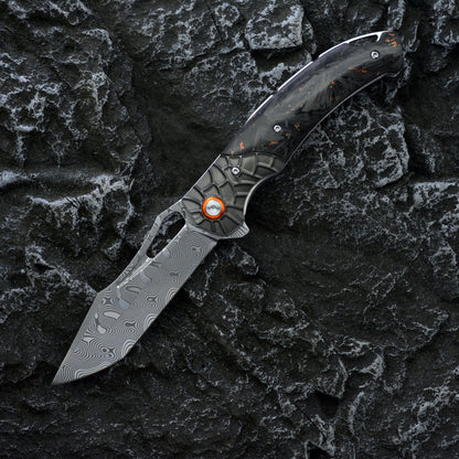 Damascus Folding Knife – Nightflare VG10 EDC with Titanium Carbon Fiber Handle
