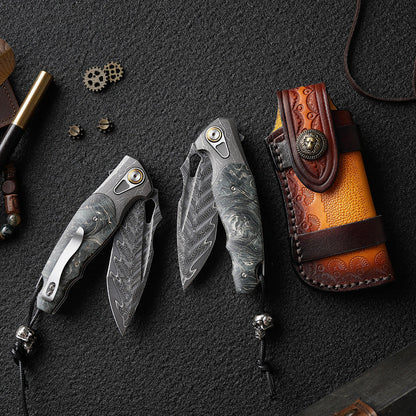 Damascus Folding Knife – Obsidian Edge Steel with VG10 & Stabilized Wood