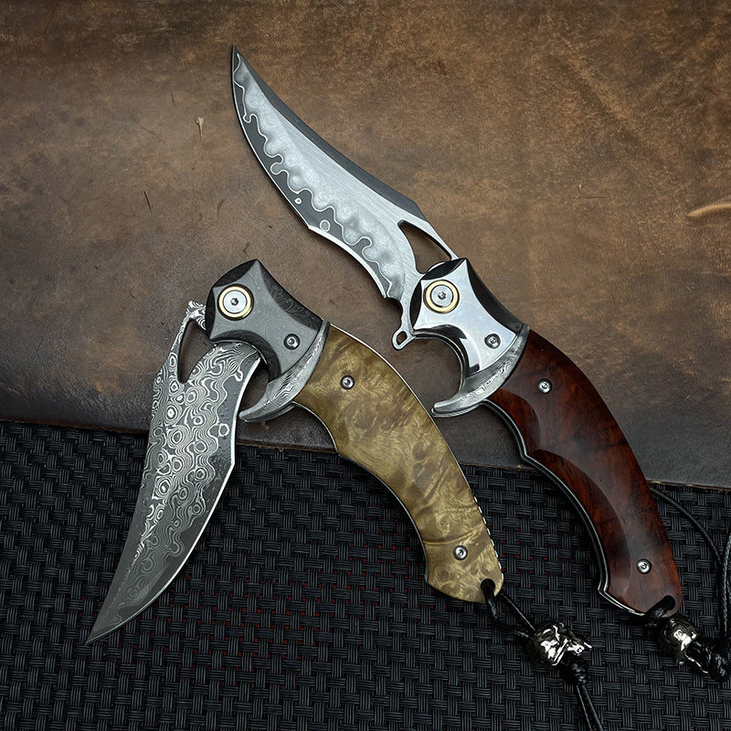 Damascus Folding Knife – Shadowfang VG10 Steel with Hardwood Handle EDC