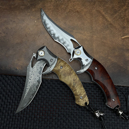 Damascus Folding Knife – Shadowfang VG10 Steel with Hardwood Handle EDC