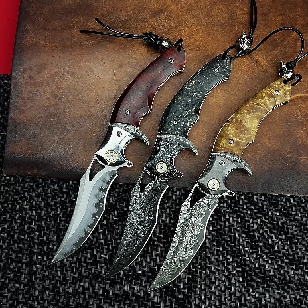 Damascus Folding Knife – Shadowfang VG10 Steel with Hardwood Handle EDC