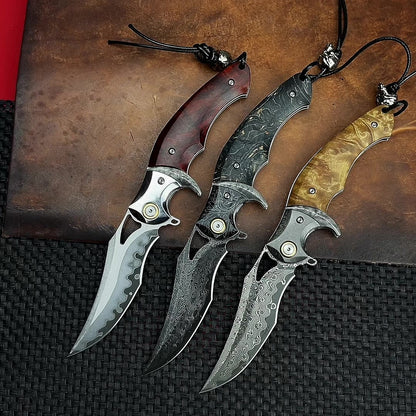 Damascus Folding Knife – Shadowfang VG10 Steel with Hardwood Handle EDC