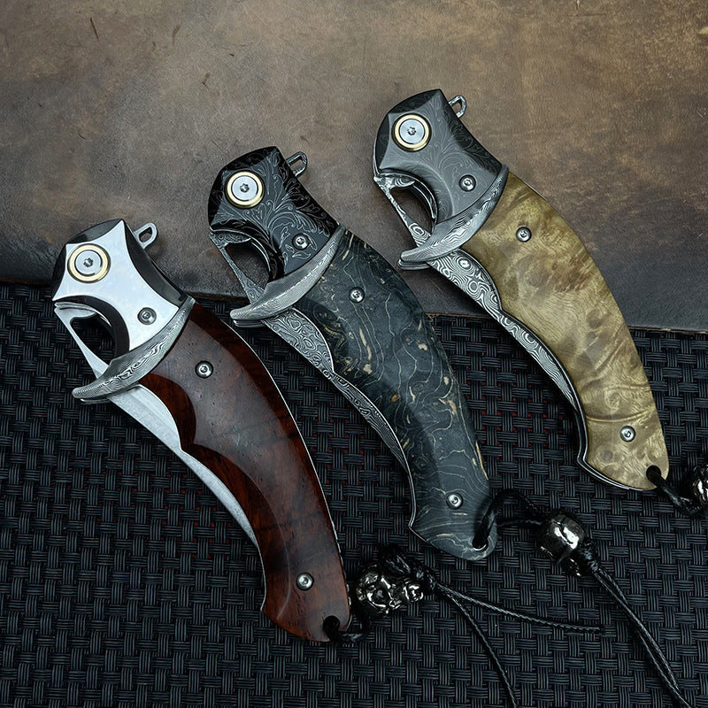 Damascus Folding Knife – Shadowfang VG10 Steel with Hardwood Handle EDC