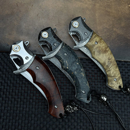 Damascus Folding Knife – Shadowfang VG10 Steel with Hardwood Handle EDC