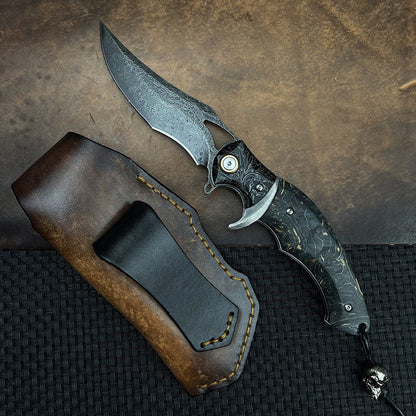 Damascus Folding Knife – Shadowfang VG10 Steel with Hardwood Handle EDC