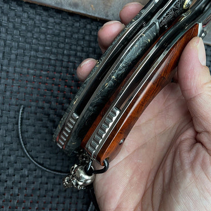 Damascus Folding Knife – Shadowfang VG10 Steel with Hardwood Handle EDC