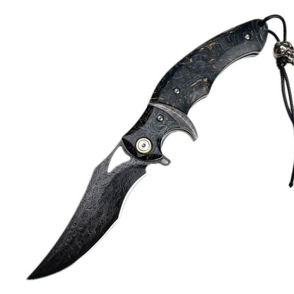 Damascus Folding Knife – Shadowfang VG10 Steel with Hardwood Handle EDC