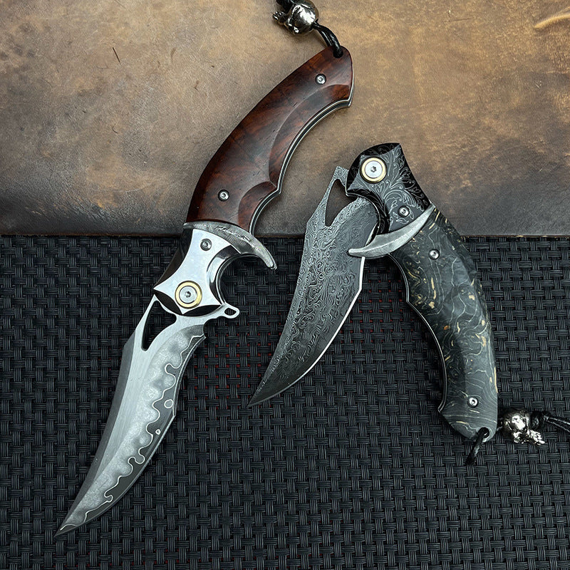Damascus Folding Knife – Shadowfang VG10 Steel with Hardwood Handle EDC