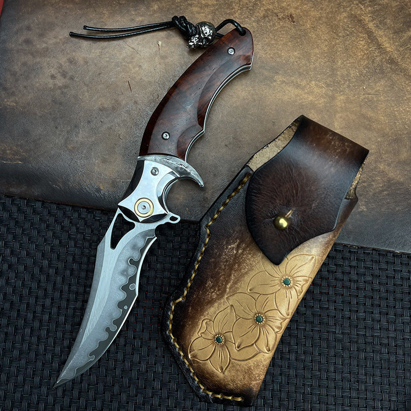 Damascus Folding Knife – Shadowfang VG10 Steel with Hardwood Handle EDC
