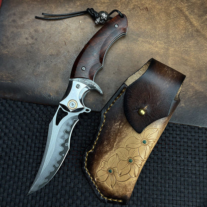 Damascus Folding Knife – Shadowfang VG10 Steel with Hardwood Handle EDC