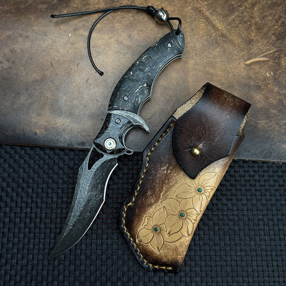 Damascus Folding Knife – Shadowfang VG10 Steel with Hardwood Handle EDC