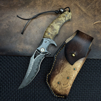 Damascus Folding Knife – Shadowfang VG10 Steel with Hardwood Handle EDC