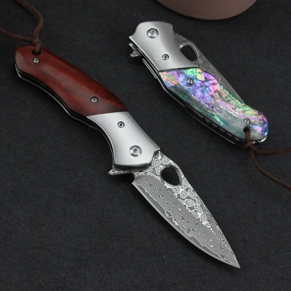 Damascus Folding Knife – Shellshade Swoop with VG10 Steel with Abalone Shell Handle