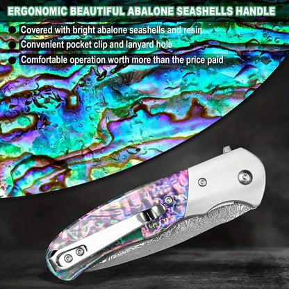 Damascus Folding Knife – Shellshade Swoop with VG10 Steel with Abalone Shell Handle