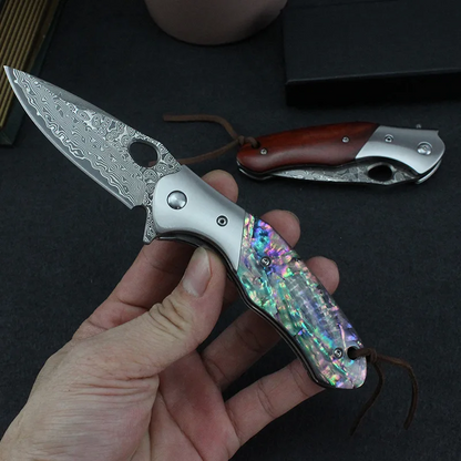 Damascus Folding Knife – Shellshade Swoop with VG10 Steel with Abalone Shell Handle