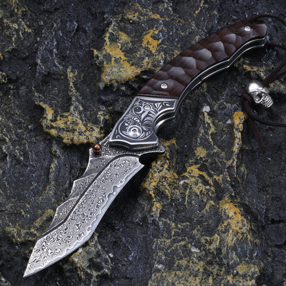 Damascus Folding Knife – Sky Blade with 107-Layer VG10 Steel with Ebony Handle