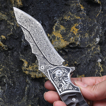 Damascus Folding Knife – Sky Blade with 107-Layer VG10 Steel with Ebony Handle