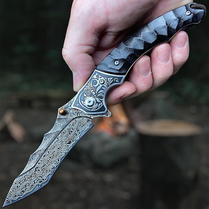 Damascus Folding Knife – Sky Blade with 107-Layer VG10 Steel with Ebony Handle