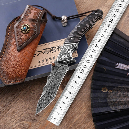Damascus Folding Knife – Sky Blade with 107-Layer VG10 Steel with Ebony Handle