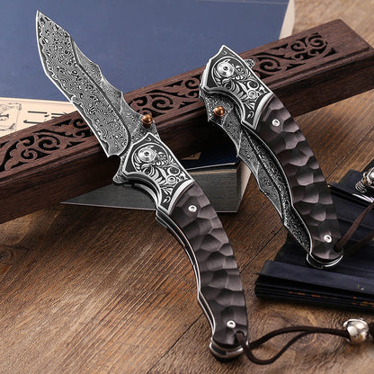 Damascus Folding Knife – Sky Blade with 107-Layer VG10 Steel with Ebony Handle