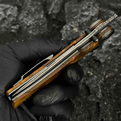 Damascus Folding Knife – SolarFlame EDC with VG10 Steel with Golden Phoebe Handle