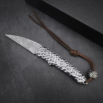 Damascus Folding Knife – Steel Pocket Compact Keychain EDC Collector