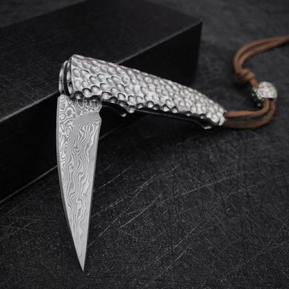 Damascus Folding Knife – Steel Pocket Compact Keychain EDC Collector