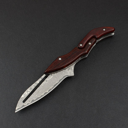 Damascus Folding Knife – Steel Pocket Mechanical Lock Camping EDC Collector