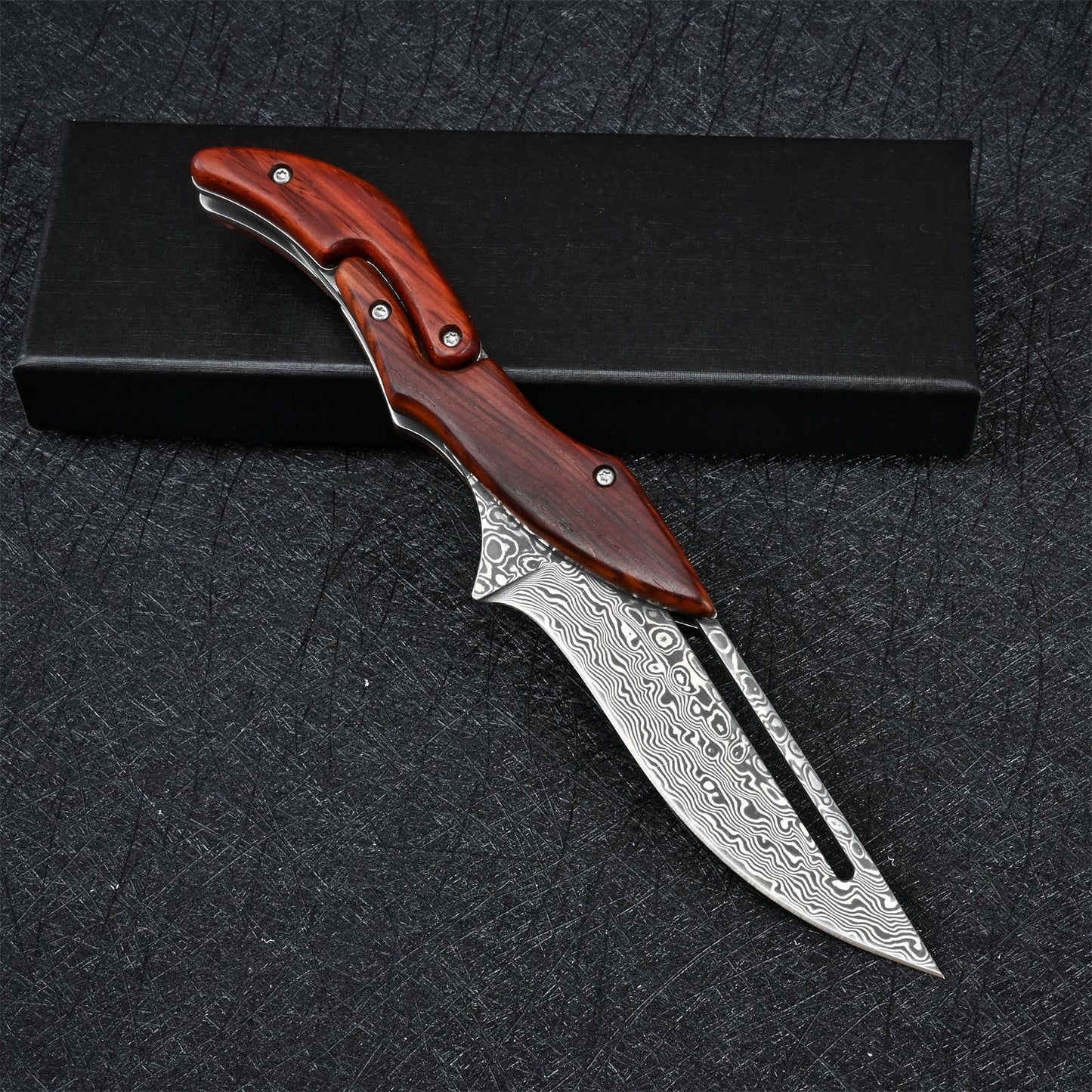 Damascus Folding Knife – Steel Pocket Mechanical Lock Camping EDC Collector