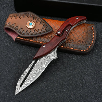 Damascus Folding Knife – Steel Pocket Mechanical Lock Camping EDC Collector