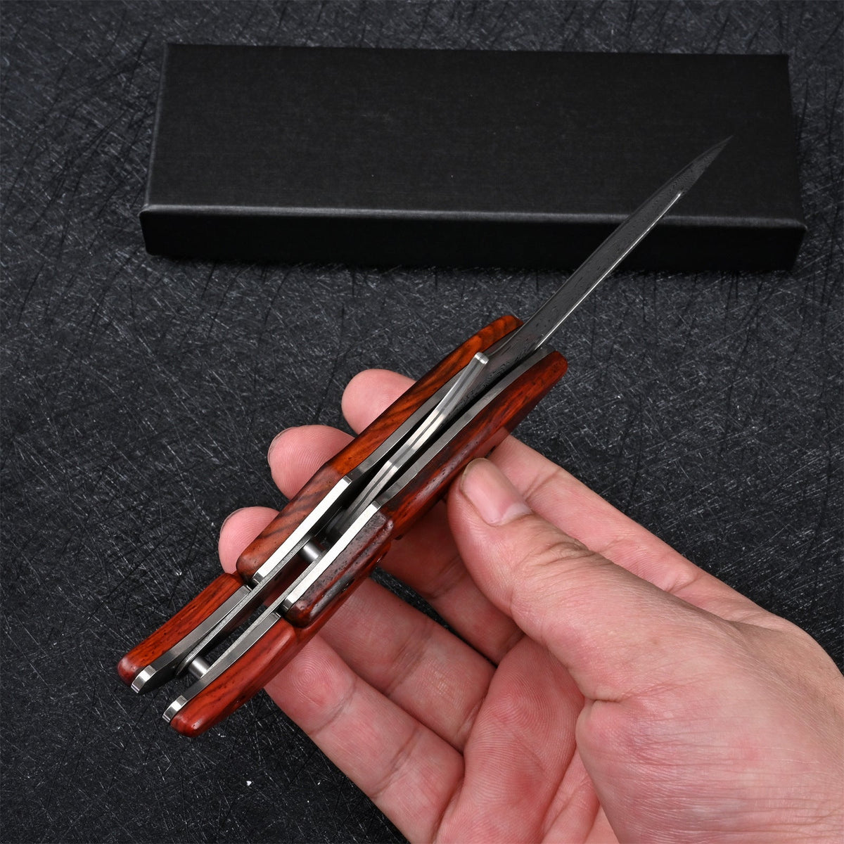Damascus Folding Knife – Steel Pocket Mechanical Lock Camping EDC Collector